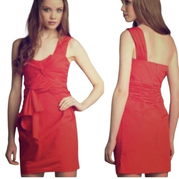 Nanette Lepore Knot So Fast Dress One-Shoulder Ruched Red Dress Size 10 - Picture 4 of 7